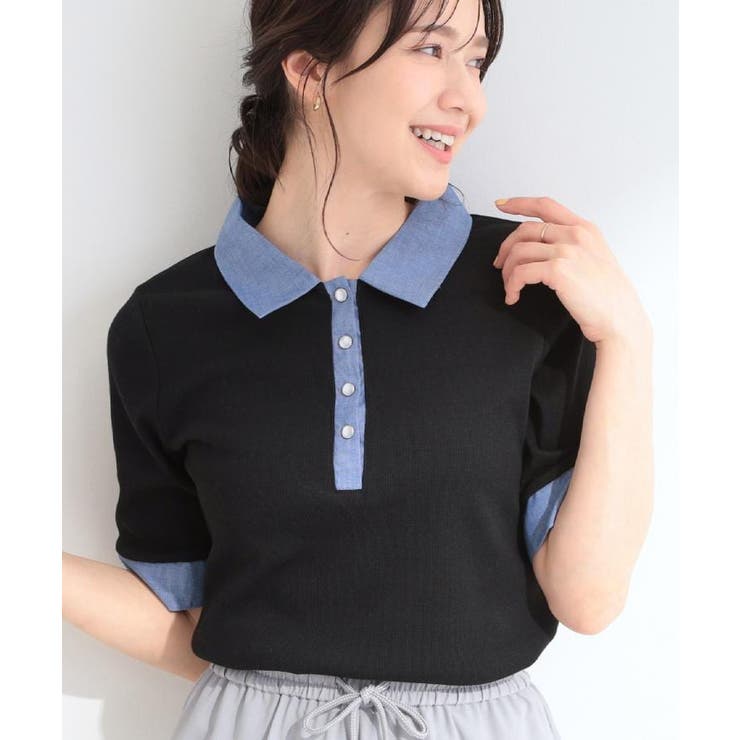 ブラック(019) | 【洗濯機可/S-LL】シャツレイヤード風 テレコポロトップス | SHOO・LA・RUE