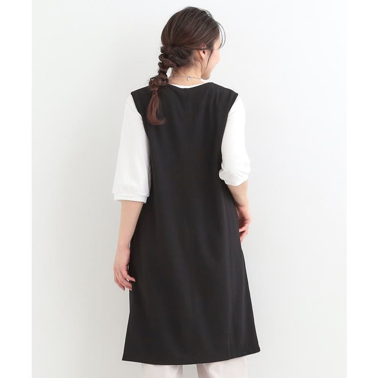 【2点セット/洗濯機可/S-LL】ジレにもなるジャンスカ+5分袖Tシャツ | SHOO・LA・RUE | 詳細画像2 