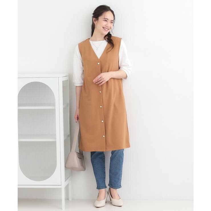 【2点セット/洗濯機可/S-LL】ジレにもなるジャンスカ+5分袖Tシャツ | SHOO・LA・RUE | 詳細画像7 