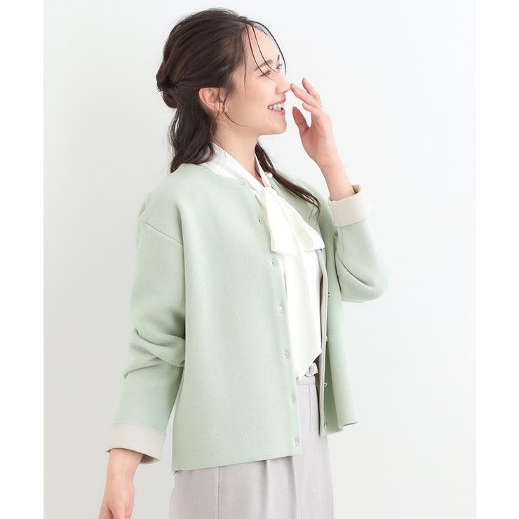 【洗濯機可/S-LL】明るい春カラー 品良くきまる 配色カーディガン | SHOO・LA・RUE | 詳細画像9 