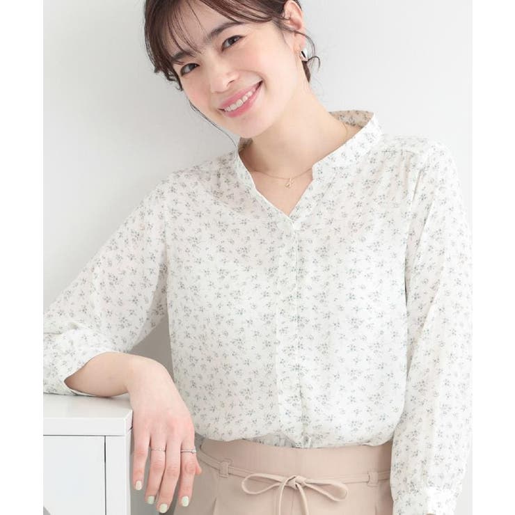 ホワイト(701) | 【S-LL/7分袖】首元をすっきり魅せる 大人の上品サテンブラウス | SHOO・LA・RUE