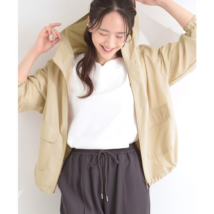 ベージュ(052) | 【S-LL/UV】シルエット変化を楽しめる シアーフーディーブルゾン | SHOO・LA・RUE