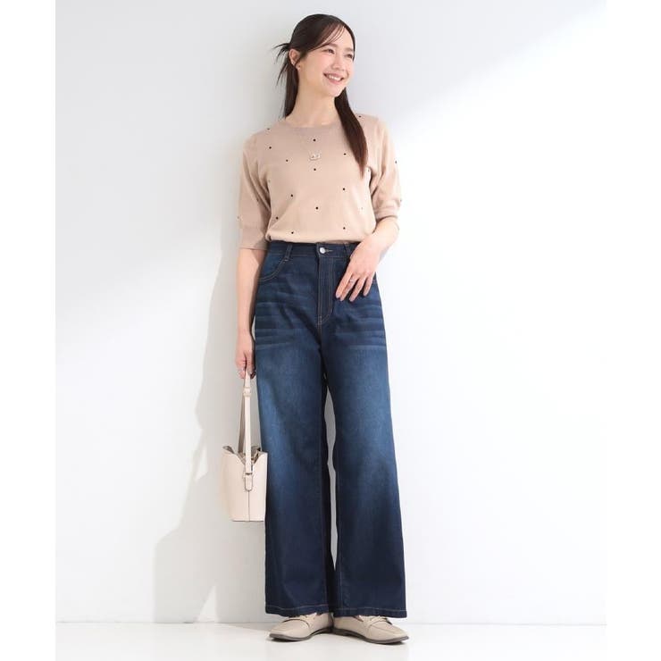 【S-LL/二の腕カバー】品よく隠せる ドット刺繍5分袖ニット | SHOO・LA・RUE | 詳細画像23 