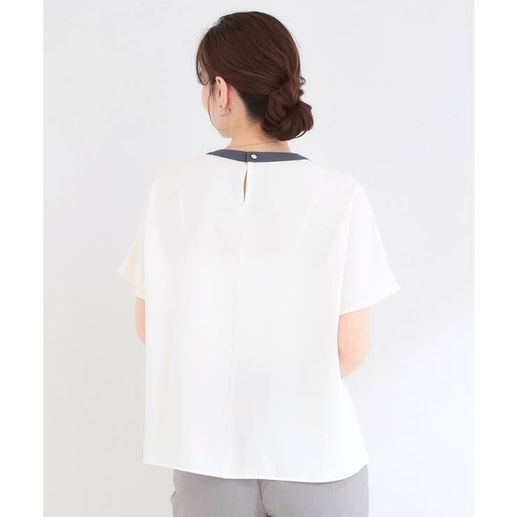 【ひんやり/UV/通勤】洗濯後しわになりにくい 上品配色ブラウス | SHOO・LA・RUE | 詳細画像2 