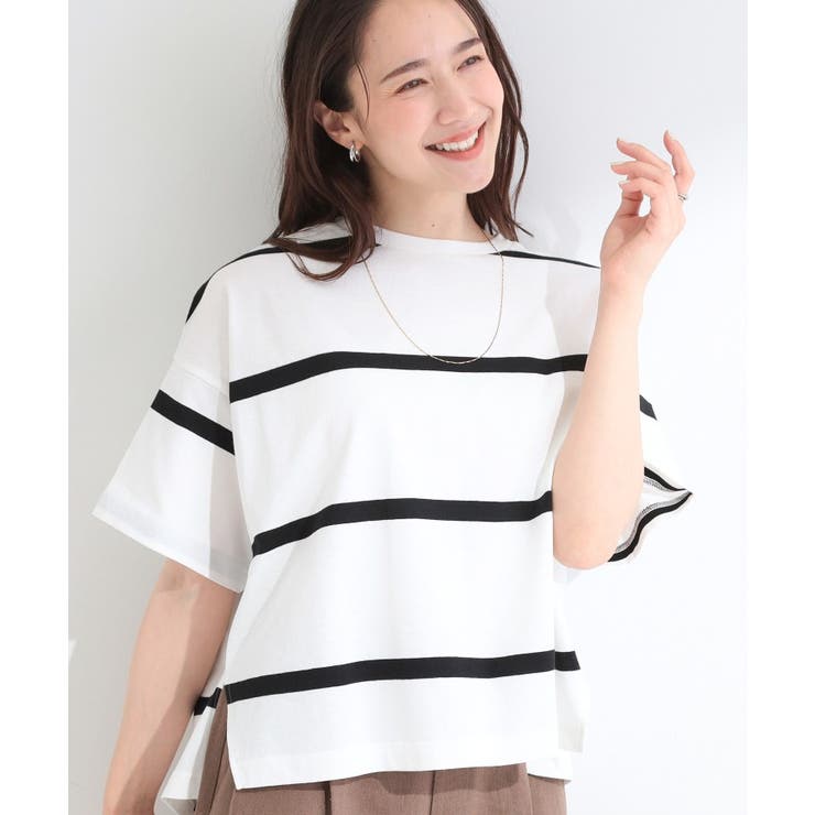 ブラック(319) | 【SHOO ICE】ひんやり太ボーダー斜め切り替えTシャツ | SHOO・LA・RUE