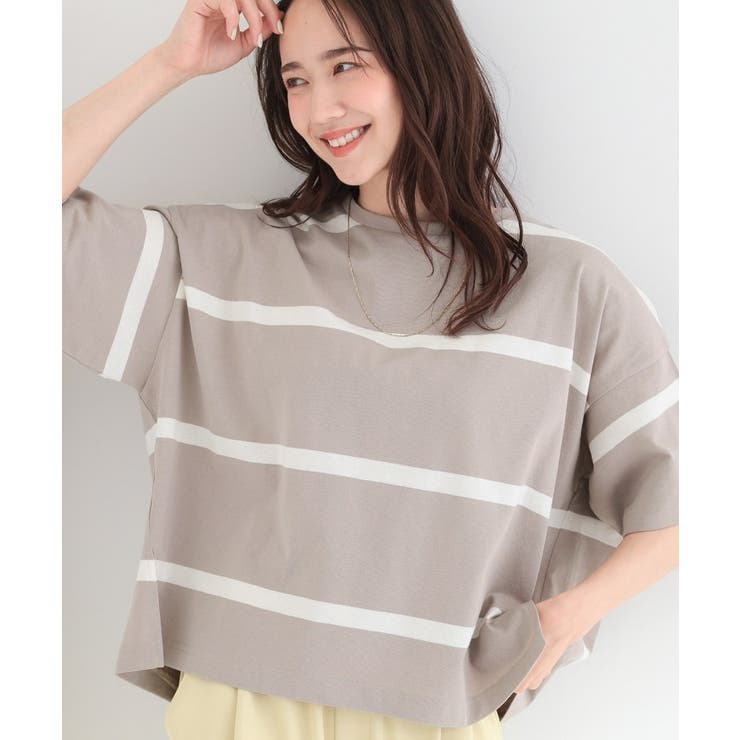 ベージュ(352) | 【SHOO ICE】ひんやり太ボーダー斜め切り替えTシャツ | SHOO・LA・RUE