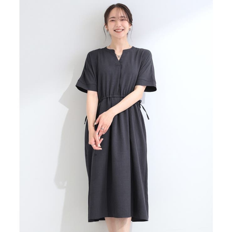 【洗濯機可/S-LL】これだけで決まる 麻調スキッパー脇リボンワンピース | SHOO・LA・RUE | 詳細画像1 