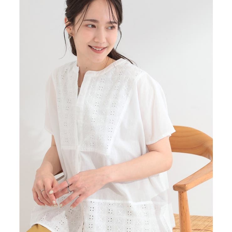 ホワイト(001) | 刺繍切り替え前あきブラウス | SHOO・LA・RUE