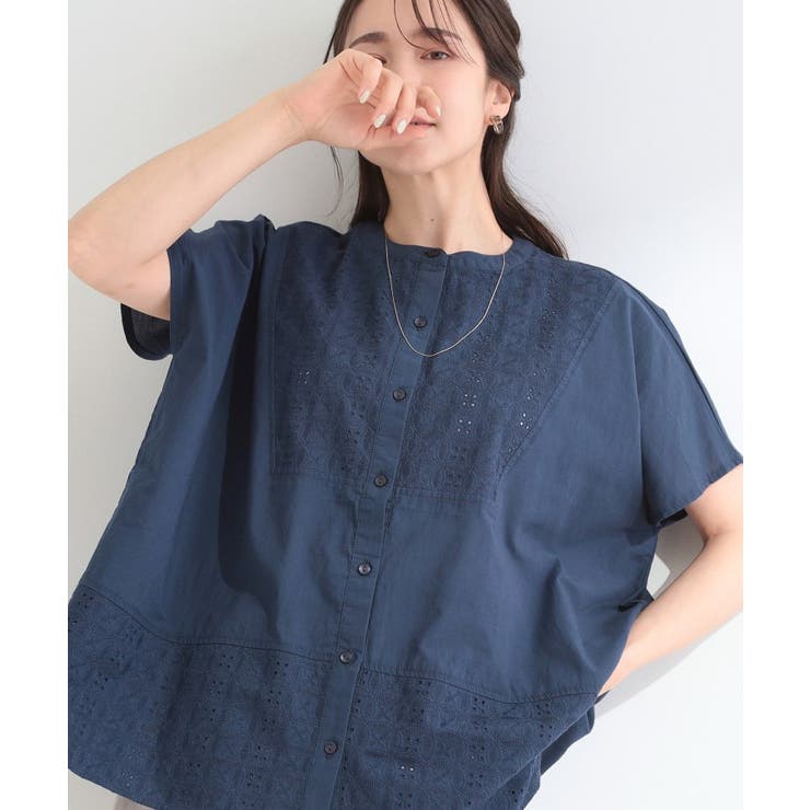 ネイビー(094) | 刺繍切り替え前あきブラウス | SHOO・LA・RUE