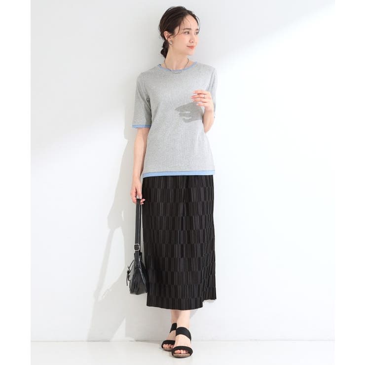 【S-LL/洗濯機可】二の腕隠れる 配色レイヤード風 5分袖Tシャツ | SHOO・LA・RUE | 詳細画像3 