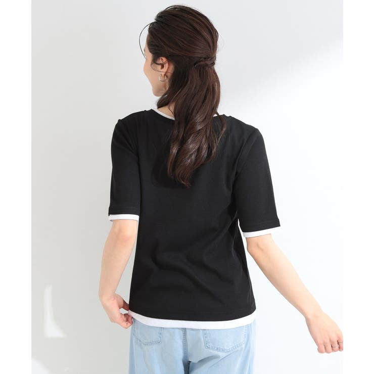 【S-LL/洗濯機可】二の腕隠れる 配色レイヤード風 5分袖Tシャツ | SHOO・LA・RUE | 詳細画像6 