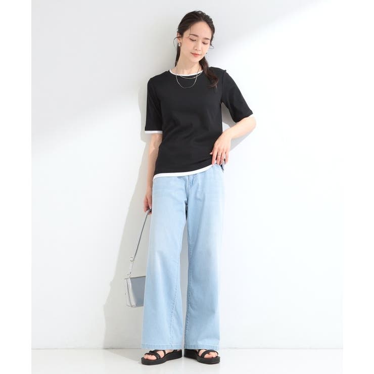 【S-LL/洗濯機可】二の腕隠れる 配色レイヤード風 5分袖Tシャツ | SHOO・LA・RUE | 詳細画像7 