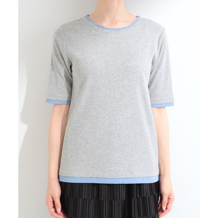 【S-LL/洗濯機可】二の腕隠れる 配色レイヤード風 5分袖Tシャツ | SHOO・LA・RUE | 詳細画像13 