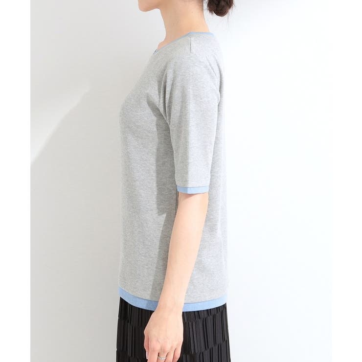 【S-LL/洗濯機可】二の腕隠れる 配色レイヤード風 5分袖Tシャツ | SHOO・LA・RUE | 詳細画像14 