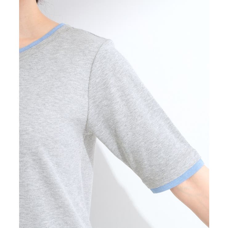 【S-LL/洗濯機可】二の腕隠れる 配色レイヤード風 5分袖Tシャツ | SHOO・LA・RUE | 詳細画像17 