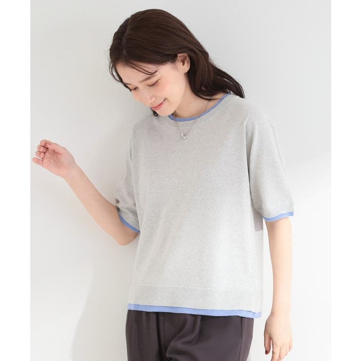 【二の腕隠れる/コットン混】配色使いで差がつく 洗える五分袖ニット | SHOO・LA・RUE | 詳細画像5 