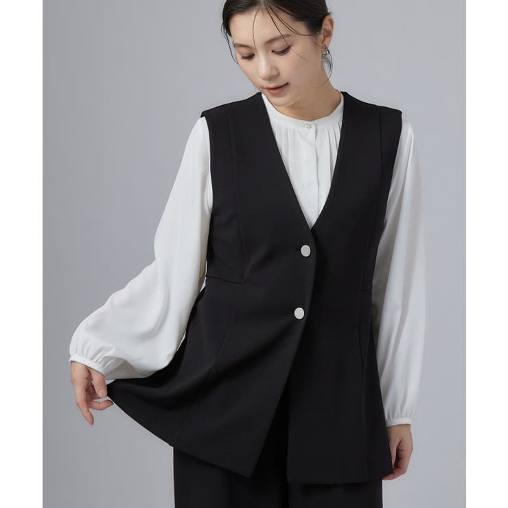 ブラック(019) | 【セレモニー/通勤/S-3L】カットジョーゼットペプラムジレ | SHOO・LA・RUE