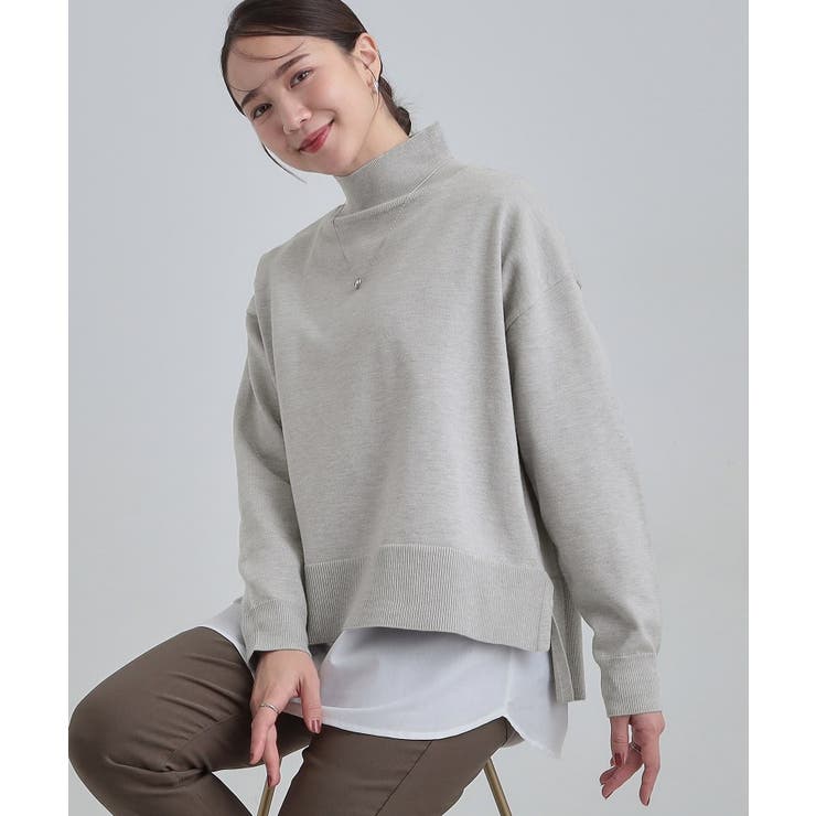 グレー(012) | 【2点セット/S-LL】時短で決まる もちもちニット＆裾シャツインナー | SHOO・LA・RUE