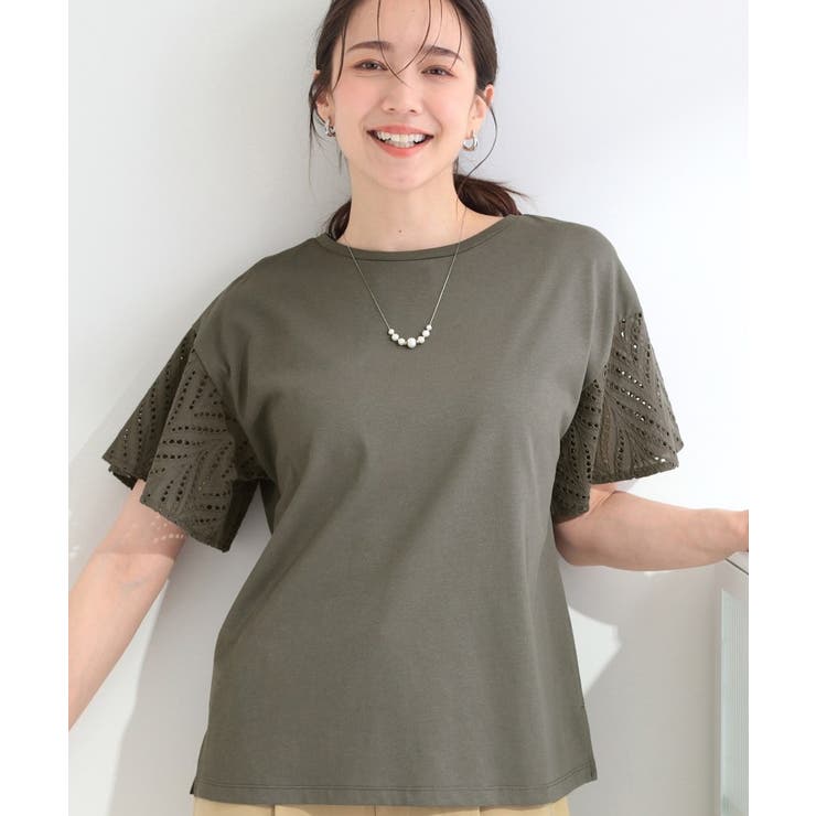 チャコールグレー(013) | 【汗じみ防止/ひんやり/S-LL】お袖フレアレースTシャツ | SHOO・LA・RUE