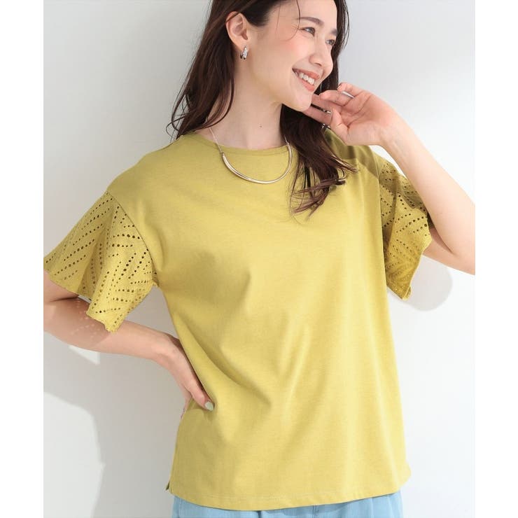 イエロー(032) | 【汗じみ防止/ひんやり/S-LL】お袖フレアレースTシャツ | SHOO・LA・RUE