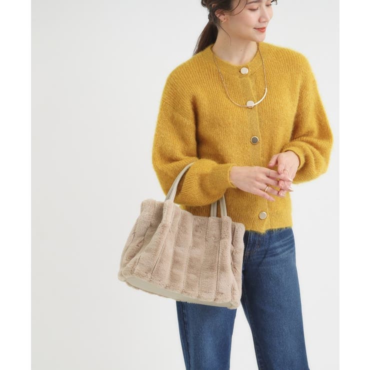 ベージュ(052) | 【高レビュー/2WAY】きれい見えで上品な ストライプファートートバッグ | SHOO・LA・RUE