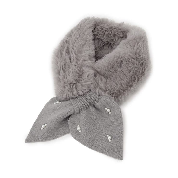 グレー(012) | ファー×パール風付きニットティペット | SHOO・LA・RUE