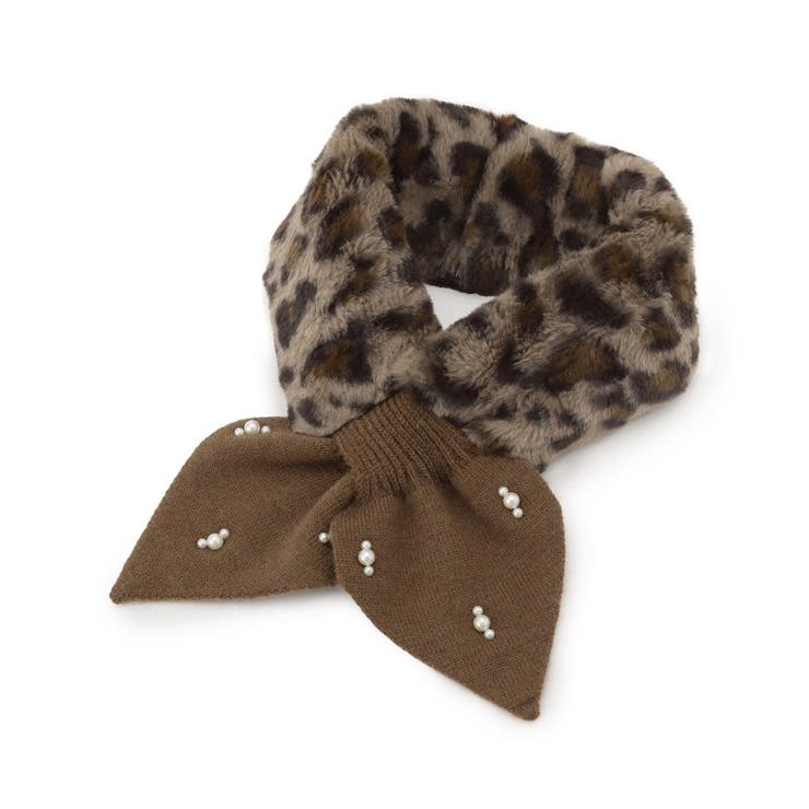 ブラウン(443) | ファー×パール風付きニットティペット | SHOO・LA・RUE