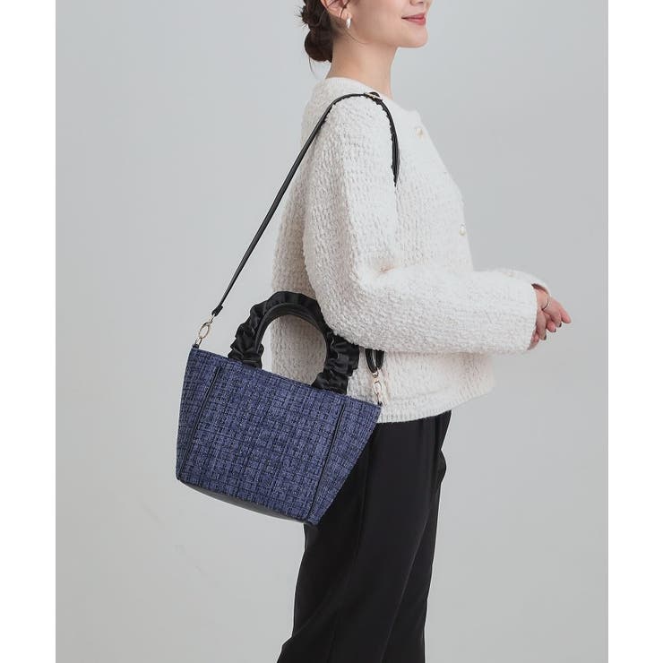 ネイビー(094) | フリルハンドルツイードトートバッグ | SHOO・LA・RUE