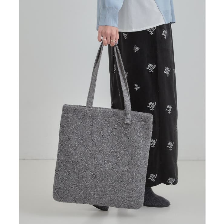 グレー(012) | ラメ格子柄スクエアトートバッグ | SHOO・LA・RUE