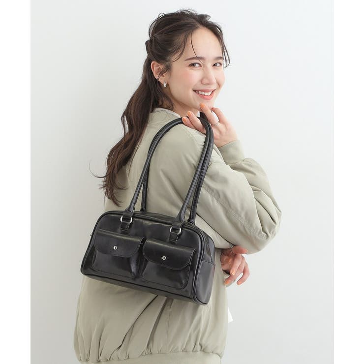 ブラック(019) | フラップポケット横長ボストンバッグ | SHOO・LA・RUE