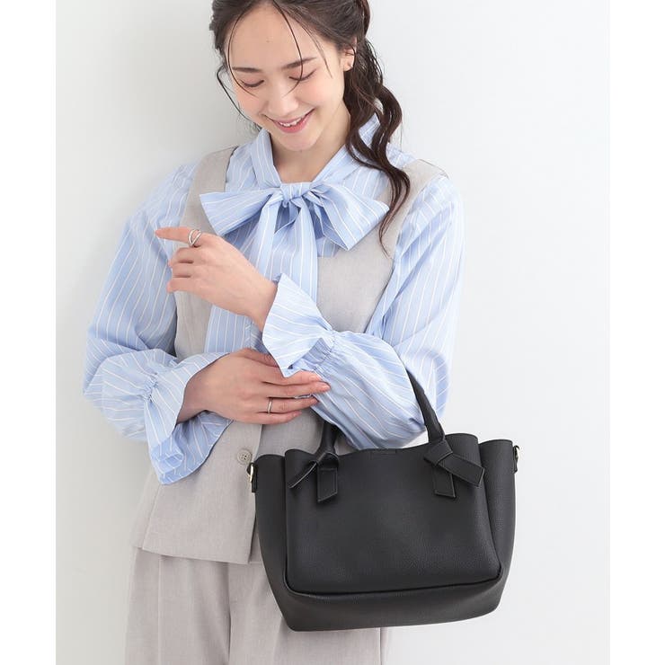 ブラック(019) | ハンドルリボンデザイントートバッグ | SHOO・LA・RUE