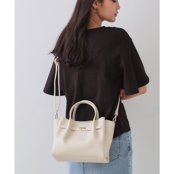 アイボリー(004) | 【軽量/2WAY/通勤対応】フロントベルトデザインミドルトートバッグ | OPAQUE.CLIP