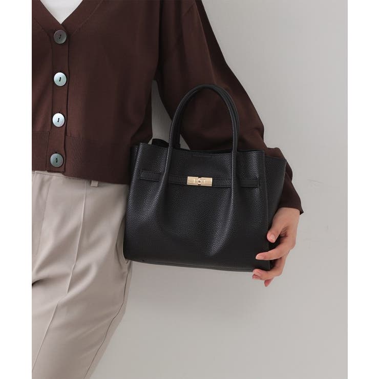 ブラック(019) | 【軽量/2WAY/通勤対応】フロントベルトデザインミドルトートバッグ | OPAQUE.CLIP