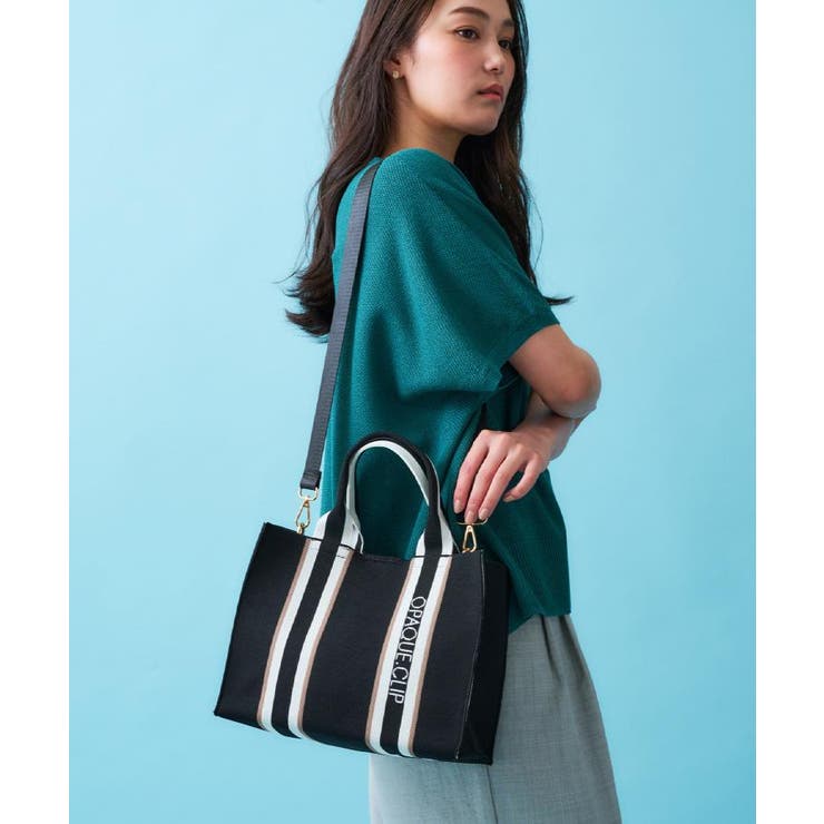 【2WAY】ラインハンドルスクエアニットミドルトートバッグ | OPAQUE.CLIP | 詳細画像1 