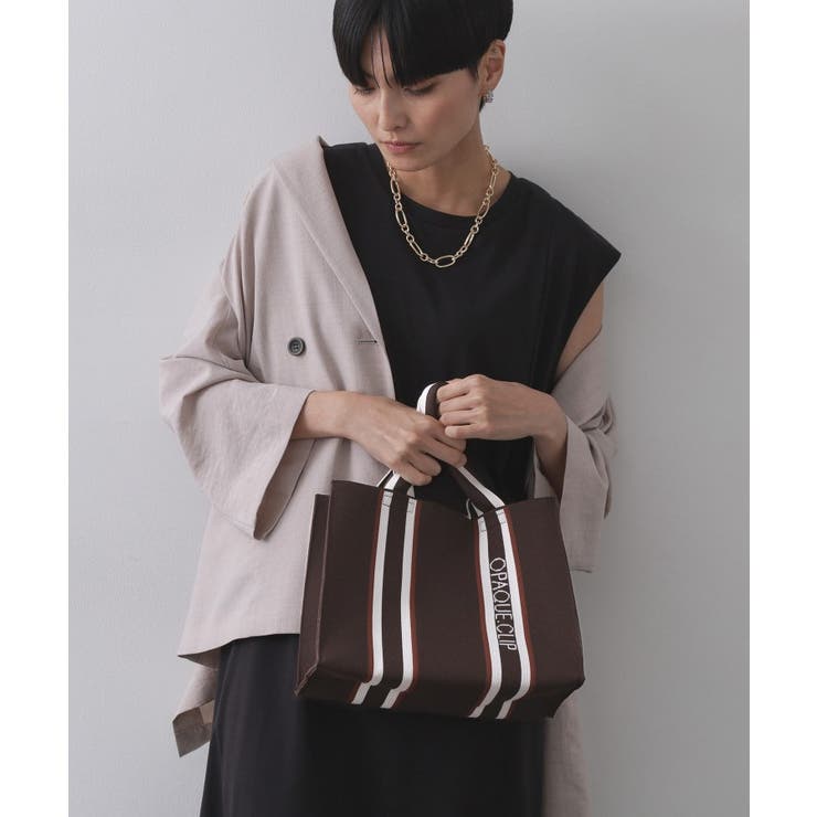 ブラウン(044) | 【2WAY】ラインハンドルスクエアニットミドルトートバッグ | OPAQUE.CLIP