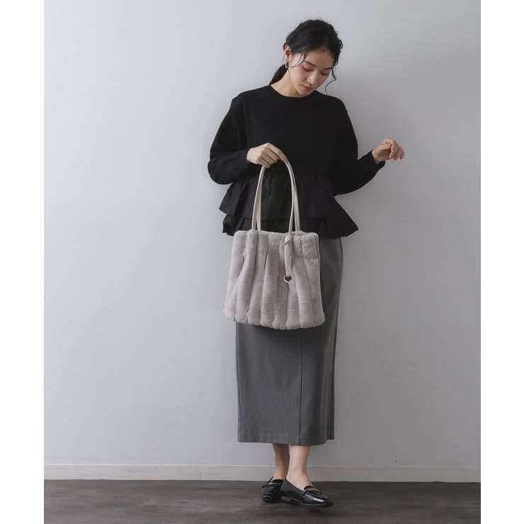 【A4サイズ対応／マチ付き】ストライプフェイクファートートバッグ | OPAQUE.CLIP | 詳細画像5 