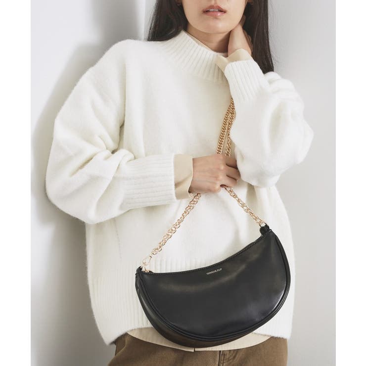 ブラック(019) | 【2WAY】オイル調合皮チェーンハンドルムーンミドルバッグ | OPAQUE.CLIP