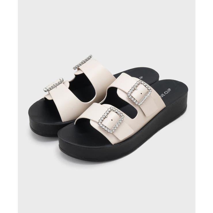 オフホワイト(003) | ビジューバックルダブルベルトサンダル | OPAQUE.CLIP