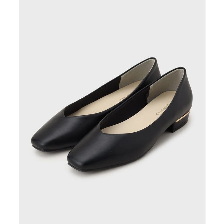 ブラック(019) | メタルパーツVフラットパンプス【抗菌防臭加工／生活防水】 | OPAQUE.CLIP