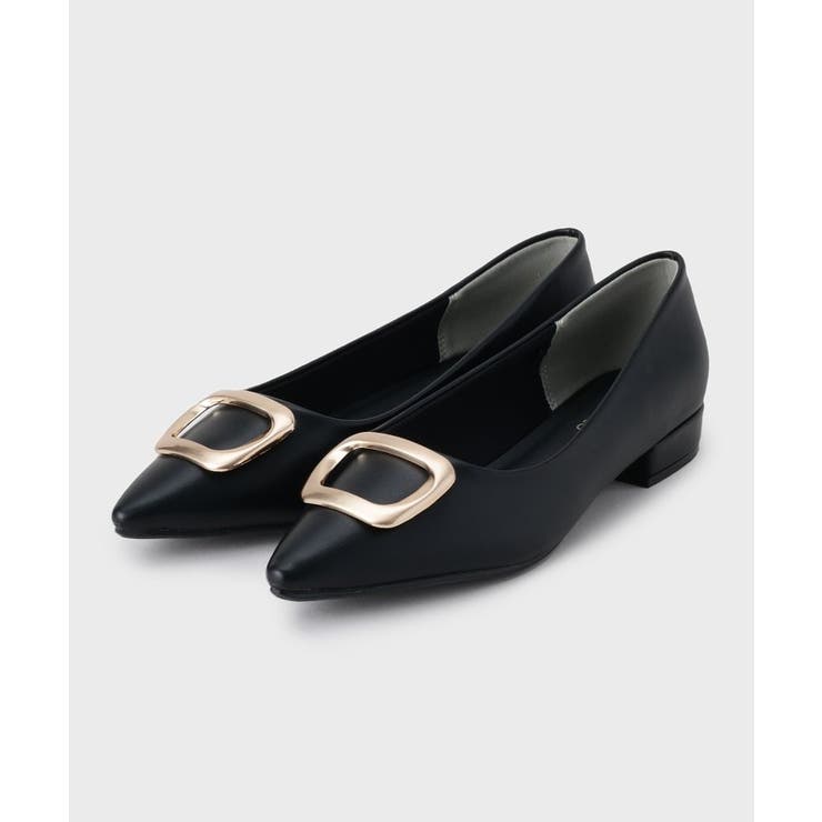 ブラック(019) | デザインバックル付ポインテッドフラットパンプス | OPAQUE.CLIP