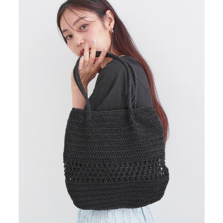 ブラック(019) | カギ針ラメデザインミドルバッグ | OPAQUE.CLIP