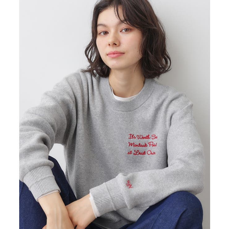 グレー(012) | 【洗える】メッセージ刺繍入りジャガードニット | Dessin
