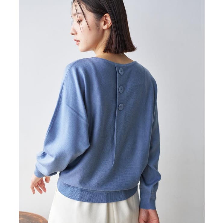 ブルー(091) | 【洗える】ウールブレンド後ろボタンニット | Dessin