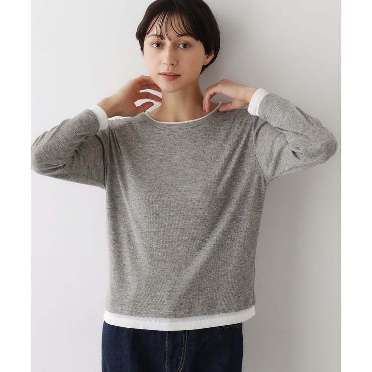 グレー(012) | 【洗える】バイカラーシアーリブカットソー | Dessin