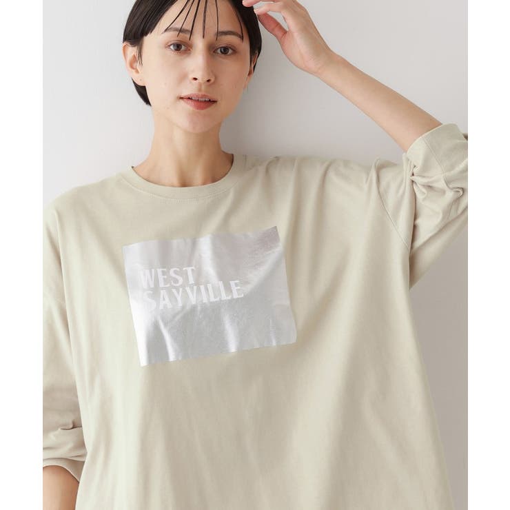 グレージュ(050) | 【洗える】箔プリントロングTシャツ | Dessin