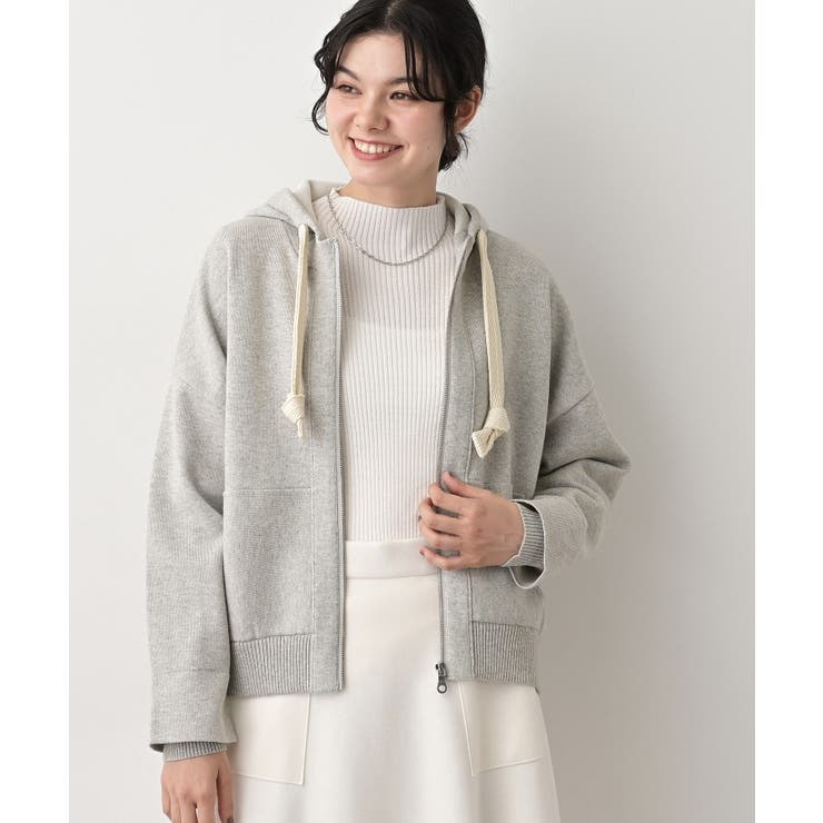 【洗える】コットンカシミヤブレンドフードジップカーディガン | Dessin | 詳細画像5 