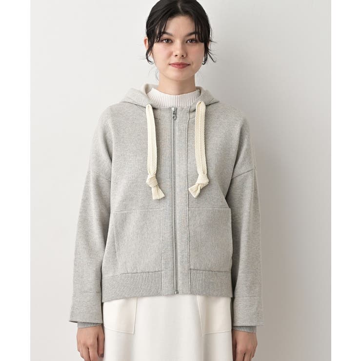 【洗える】コットンカシミヤブレンドフードジップカーディガン | Dessin | 詳細画像9 