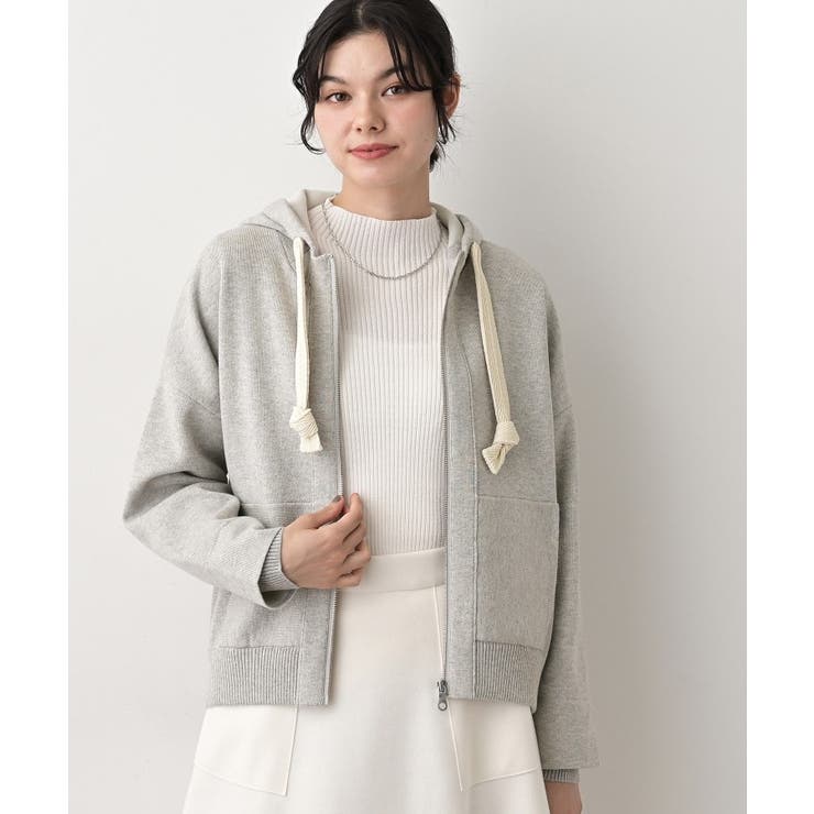 ライトグレー(011) | 【洗える】コットンカシミヤブレンドフードジップカーディガン | Dessin