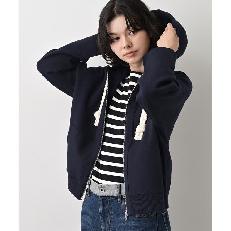 ネイビー(094) | 【洗える】コットンカシミヤブレンドフードジップカーディガン | Dessin