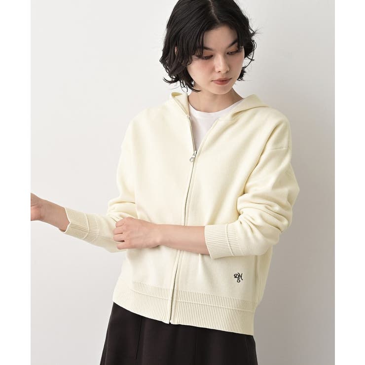 【キレイ見え／洗える】ジャカード編みフードジップ | Dessin | 詳細画像1 